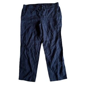 Athleta Wide Leg 100% Linen Pull-On Ankle Pants, Drawstring, Navy, Size 14